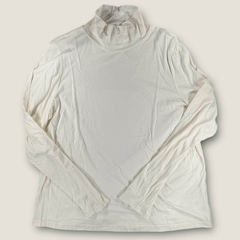 Anthropologie t.la Top XL White Mock Neck Tencel Cotton Long Sleeve Tee